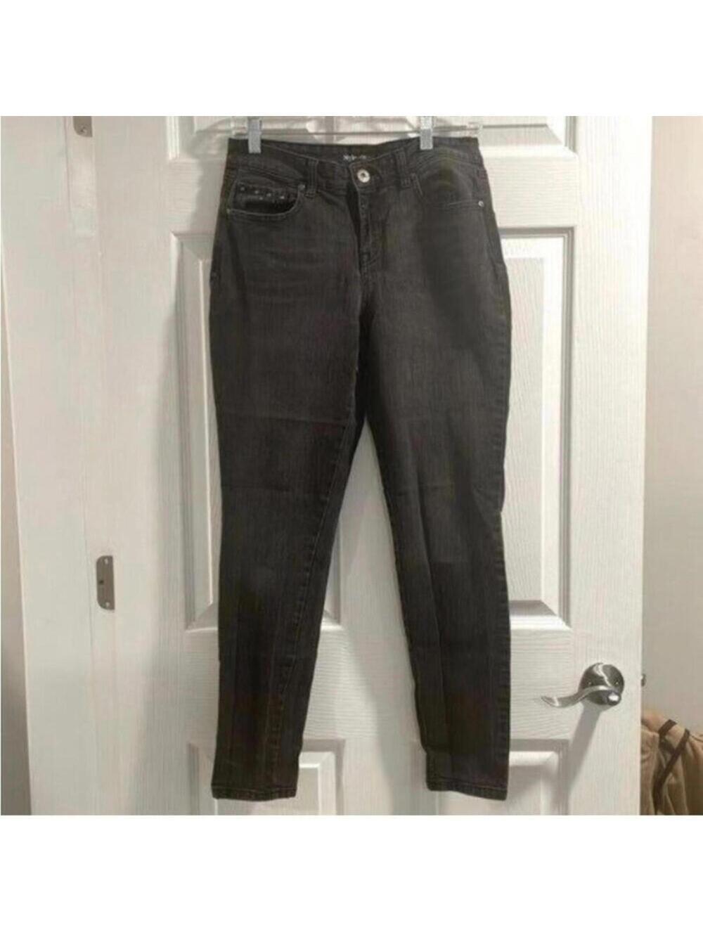 Style & Co. Denim Skinny Leg Dark Grey Skinny Jeans Embellished